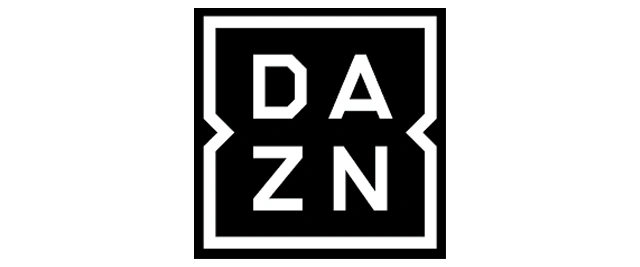 White DAZN logo on a black background, with the letters DA stacked above ZN inside a rectangular border.