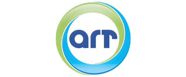 Logo with the word art in blue lowercase letters, surrounded by a circular gradient ring blending green and blue shades.