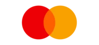 Two overlapping circles on a black background: the left circle is red, the right circle is yellow, and their intersection creates an orange area. This is the Mastercard logo.